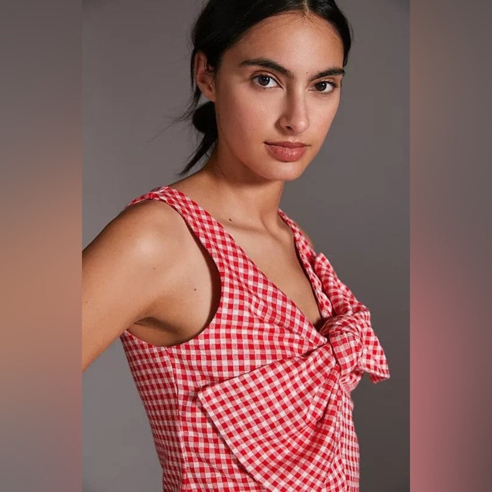 Anthropologie Eva Franco Gingham Bow Top - Picture 2 of 11